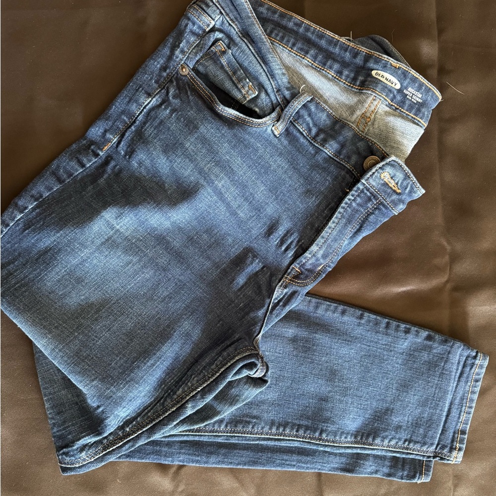 Old Navy Dark Blue mid-rise super skinny rock-star jeans.